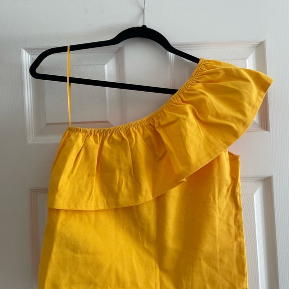 Yellow One-Shoulder Ruffle Top - Picture 2 of 4
